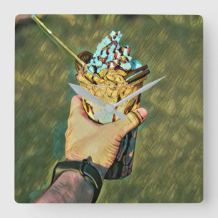 Cool cold freezing ice cream square wall clock