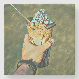 Cool cold freezing ice cream stone coaster