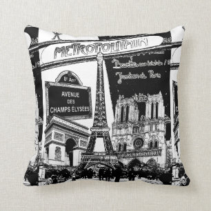 Cool Collage of Photo Illustrations of Paris Throw Pillow