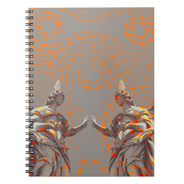 Cool collage of sculptures and orange circles notebook (Front)