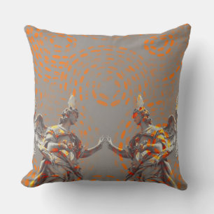 Cool collage of sculptures and orange circles throw pillow