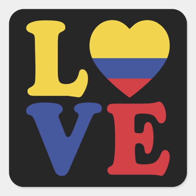 Cool Colombia Flag Love Square Sticker (Front)