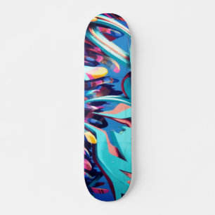 Cool Colorful Girly Blue Graffiti Skateboard