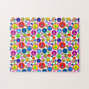 Cool Colorful Groovy Peace Symbols Jigsaw Puzzle