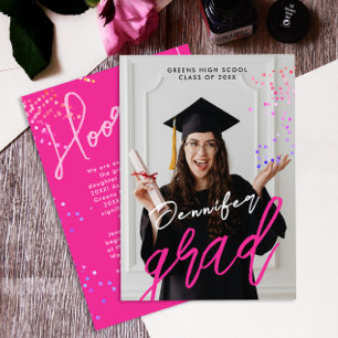 Cool Colorful Modern Pink School Graduation  Announcement