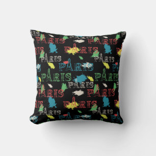 Cool & Colorful Paris France Paint Blotch Throw Pillow