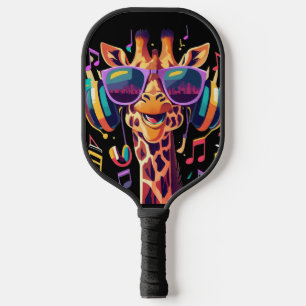 Cool Colorful Party Giraffe with Headphones  Pickleball Paddle