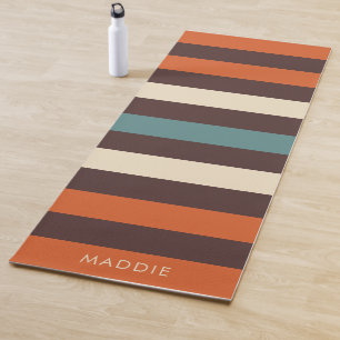 Cool Colorful Retro Stripes Custom Name Yoga Mat