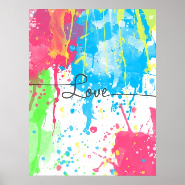 Cool colorful vibrant watercolours Love word Poster (Front)