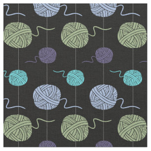 Cool Colors Yarn Ball String Pattern Black Fabric