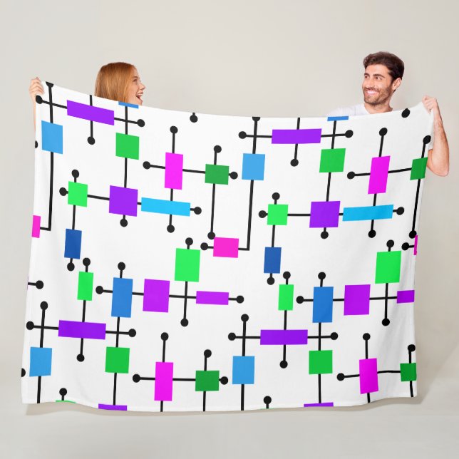 Cool Colour Grid  Fleece Blanket (In Situ)