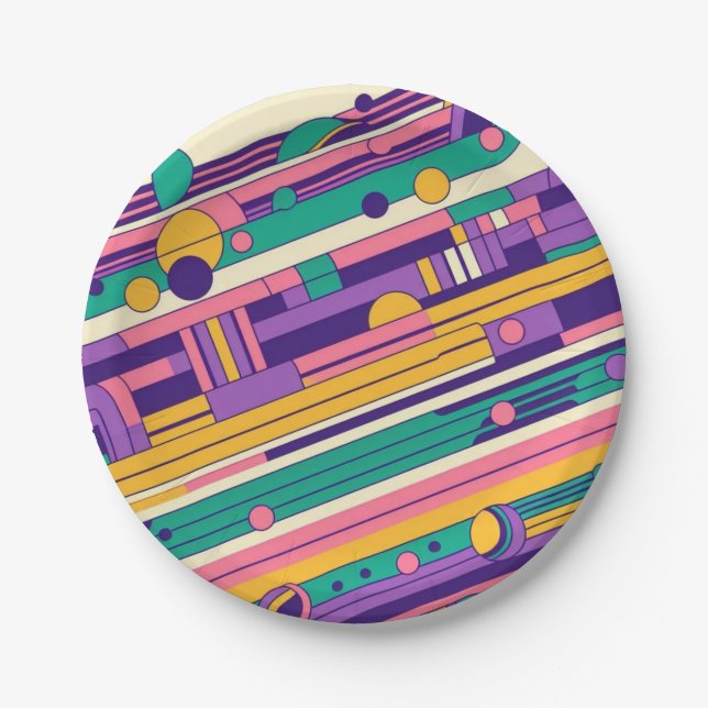 Cool, colourful 80s/90s retro designed paper plate (Front)