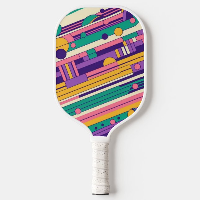 Cool, colourful 80s/90s retro designed pickleball paddle (Front)