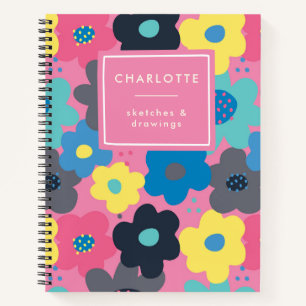 Cool Colourful Abstract 60s Flowers Pattern Sketch Notebook