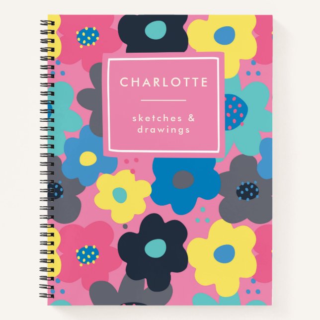 Cool Colourful Abstract 60s Flowers Pattern Sketch Notebook (Front)