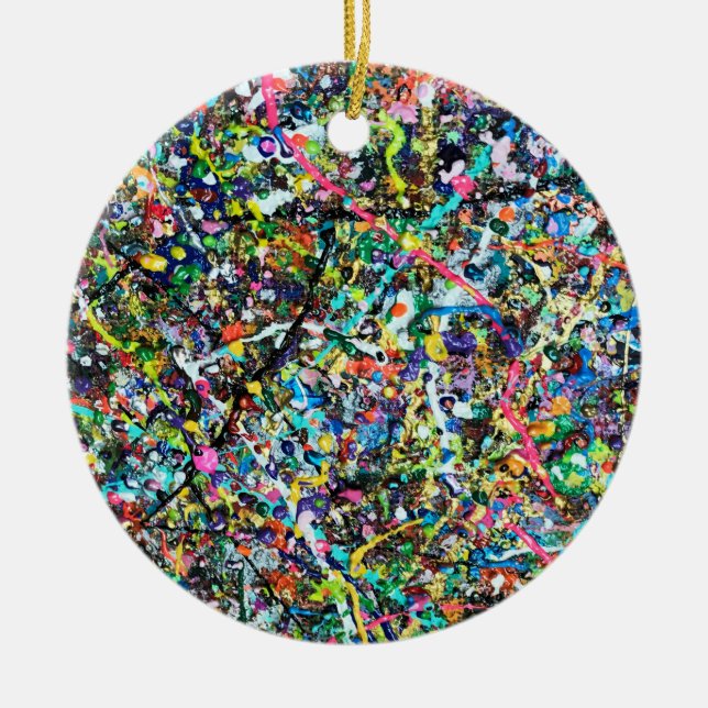 Cool Colourful Abstract Art Paint Splatter Pattern Ceramic Ornament (Front)