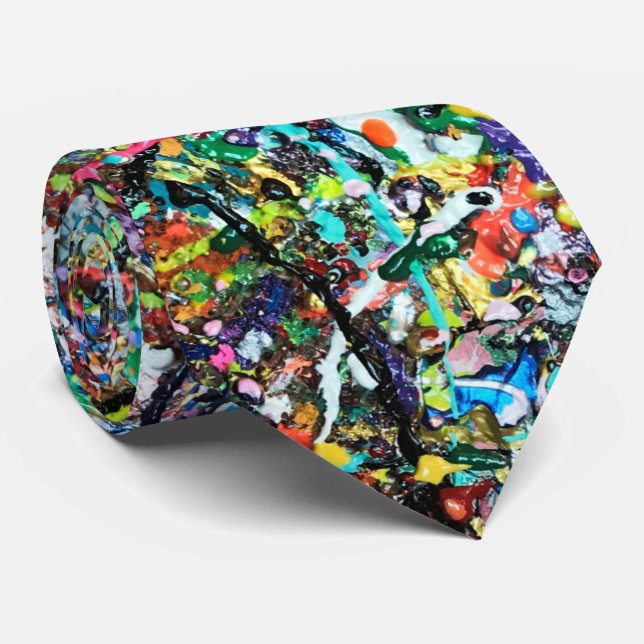 Cool Colourful Abstract Art Paint Splatter Pattern Tie (Rolled)