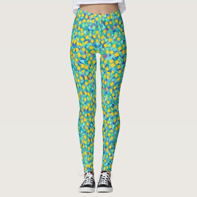 Cool Colourful Abstract Geometric Stained Glass Leggings (Front)