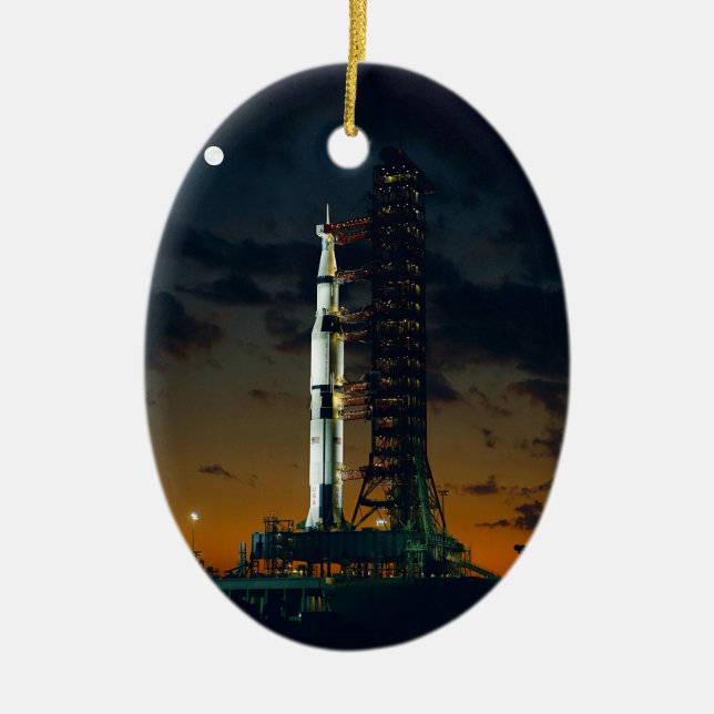 Cool Colourful Apollo Moon Mission at Launchpad Ceramic Ornament (Front)