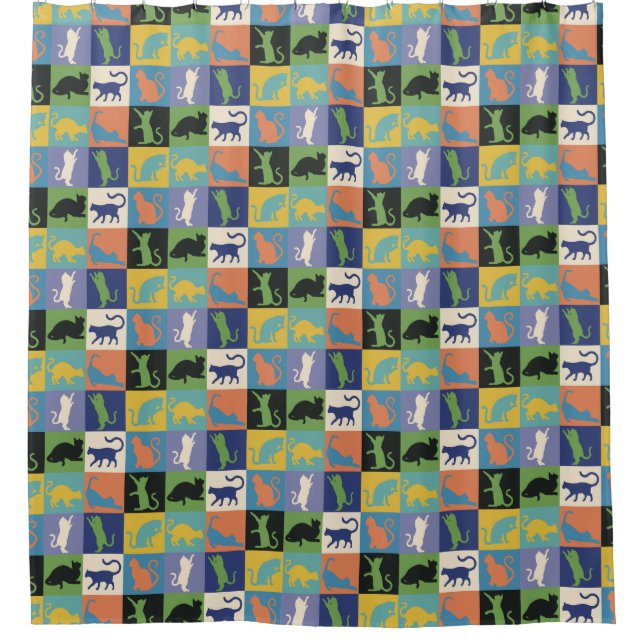 Cool Colourful Cat Silhouettes in Quilt Squares (Front)