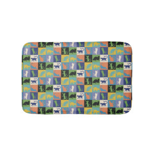 Cool Colourful Cat Silhouettes in Quilt Squares Bath Mat