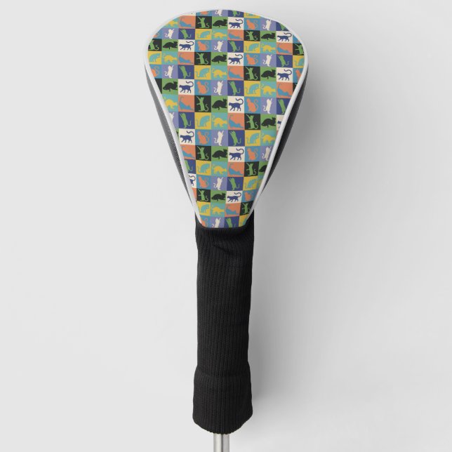 Cool Colourful Cat Silhouettes in Quilt Squares Golf Head Cover (Front)