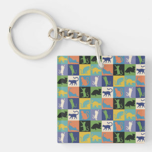 Cool Colourful Cats in Quilt Squares Keychain