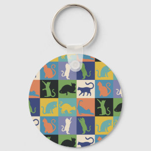 Cool Colourful Cats in Quilt Squares Keychain