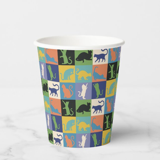 Cool Colourful Cats in Quilt Squares Paper Cups (Front)