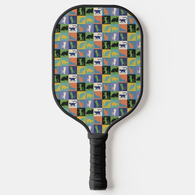 Cool Colourful Cats in Quilt Squares Pickleball Paddle (Front)