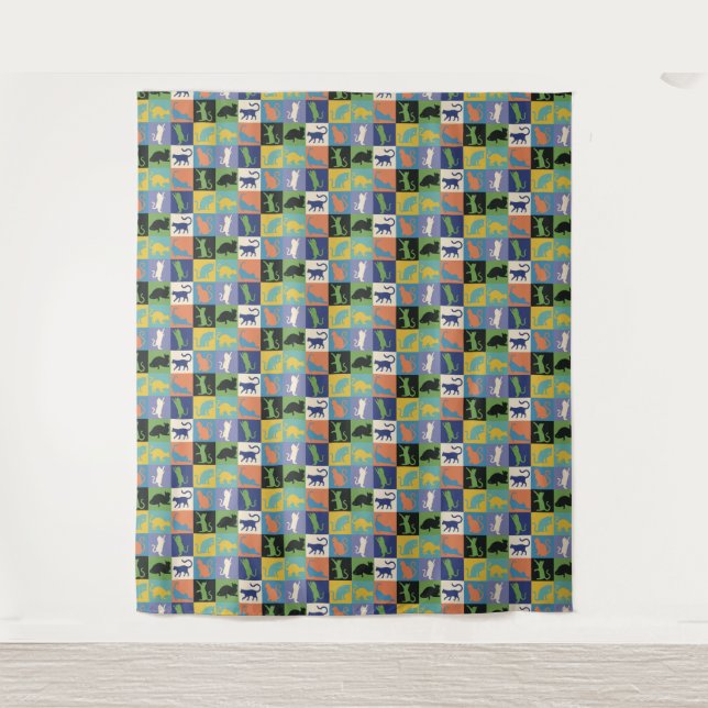Cool Colourful Cats in Quilt Squares Tapestry (Front)