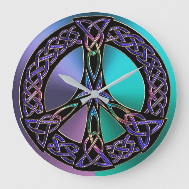 Cool Colourful Celtic Knot Peace Sign Clock (Front)