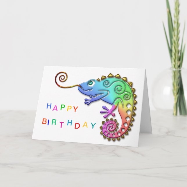 Cool Colourful Chameleon Birthday Card (Front)