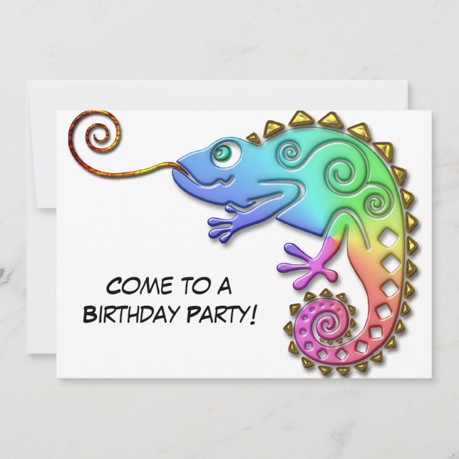 Cool Colourful Chameleon Birthday Party Invitation (Front)