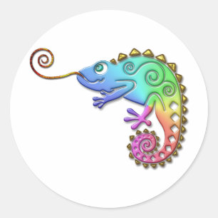 Cool Colourful Chameleon Classic Round Sticker