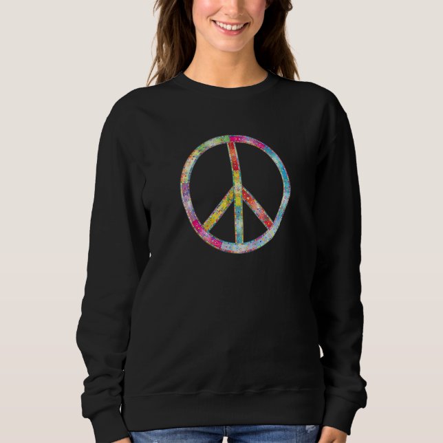 Cool Colourful Floral Patterned Peace Sign Sweatshirt (Front)
