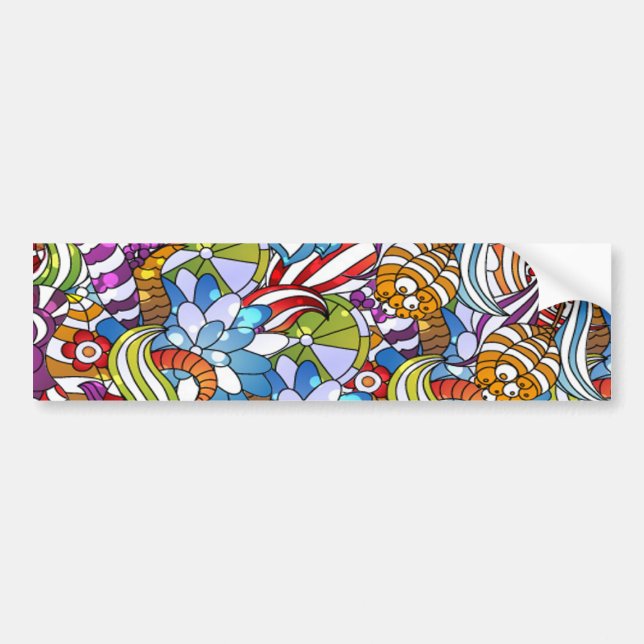 Cool colourful flowers leaves swirls wheels dots bumper sticker (Front)
