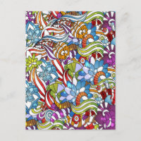 Cool colourful flowers leaves swirls wheels dots