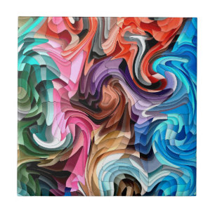 Cool Colourful Fluid Patchwork Abstract Mosaic   Tile