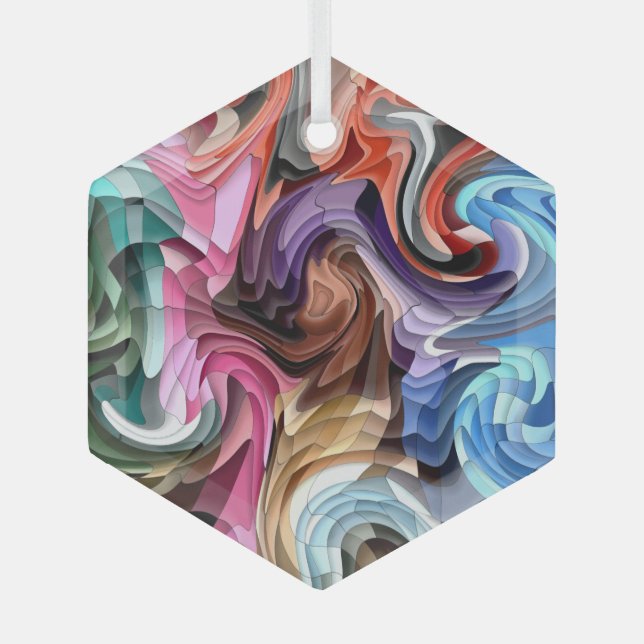 Cool Colourful Fluid Patchwork Mosaic Suncatcher  Glass Ornament (Front)