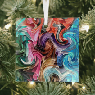 Cool Colourful Fluid Patchwork Mosaic Suncatcher Glass Ornament