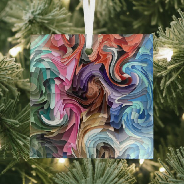 Cool Colourful Fluid Patchwork Mosaic Suncatcher  Glass Ornament (Insitu)