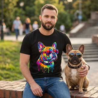 Cool Colourful French Bulldog wearing Sunglasses T-Shirt