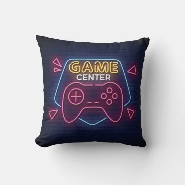 Cool & Colourful Game Centre Neon Sign Throw Pillow (Front)