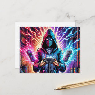 Cool colourful gamer boy  postcard