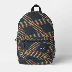 Cool Colourful Geometric Pattern Monogram Initials Printed Backpack