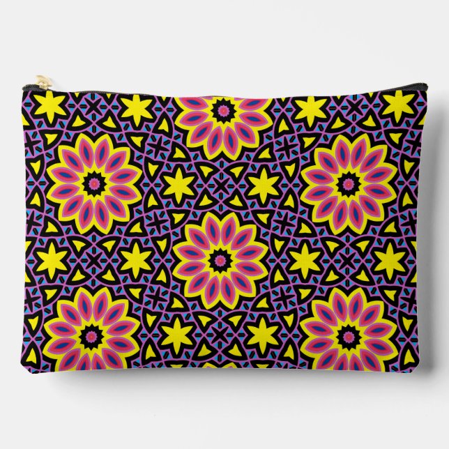 Cool Colourful Geometric Retro Flower Pattern Accessory Pouch (Front)