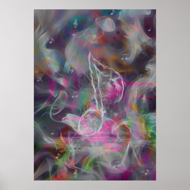 Cool colourful glow smoke effects white music note poster (Front)