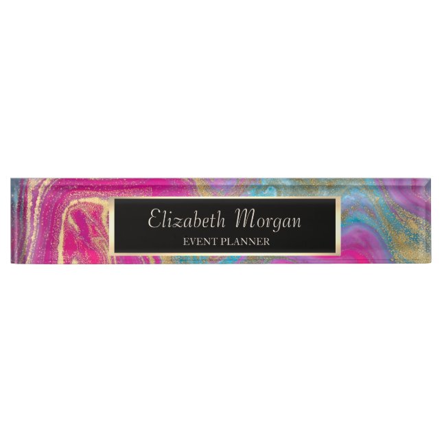 Cool Colourful Gold Marble Texture Nameplate (Front)