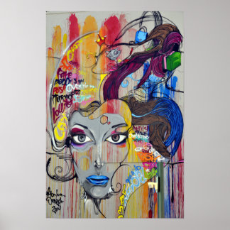 Cool colourful graffiti of women poster